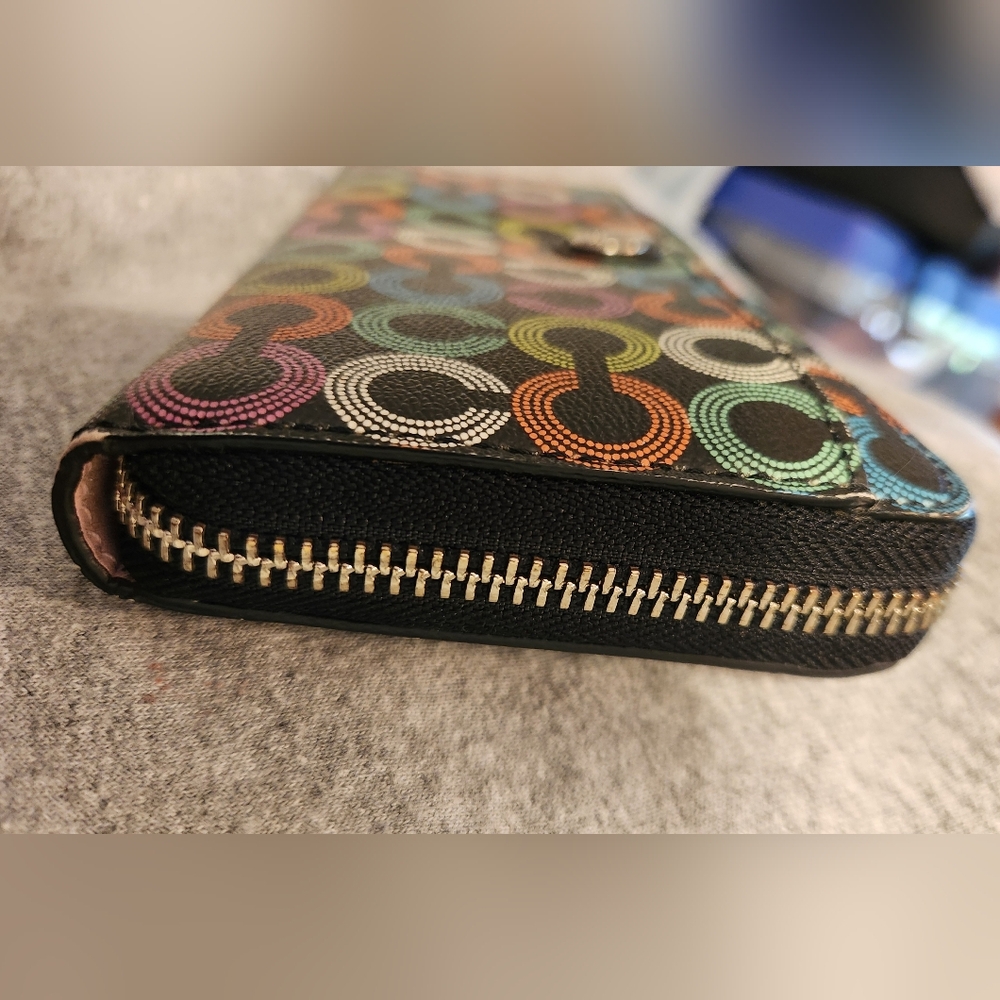 Coach Waverly Black Continental Zip Wallet with Multicolor Signature Rings - Picture 12 of 14